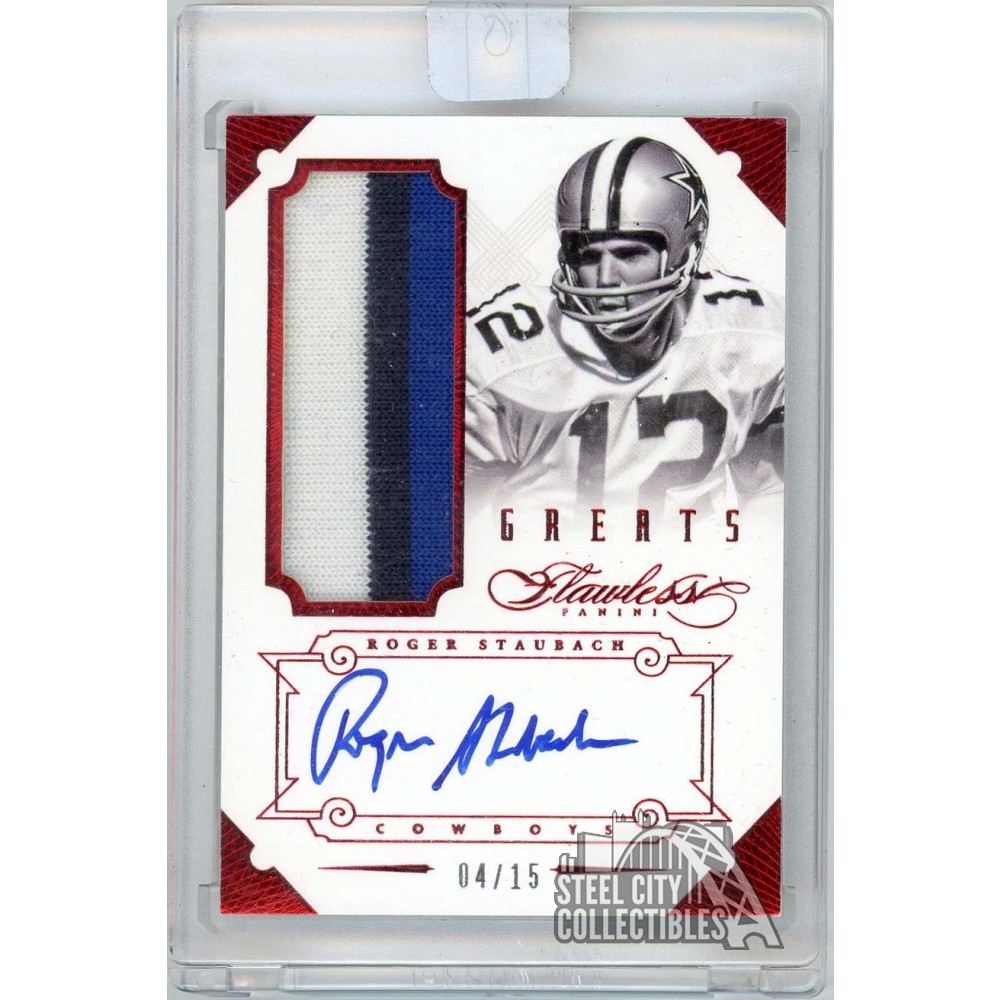 Roger Staubach 2014 Panini Flawless Greats Ruby Patch Autograph
