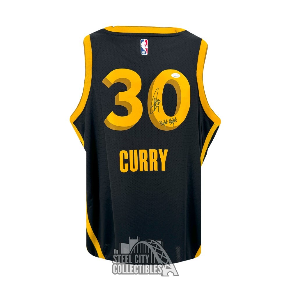 Stephen Curry Night Night Autographed Golden State Warriors Black Nike  Swingman 23/24 City Edition Basketball Jersey JSA