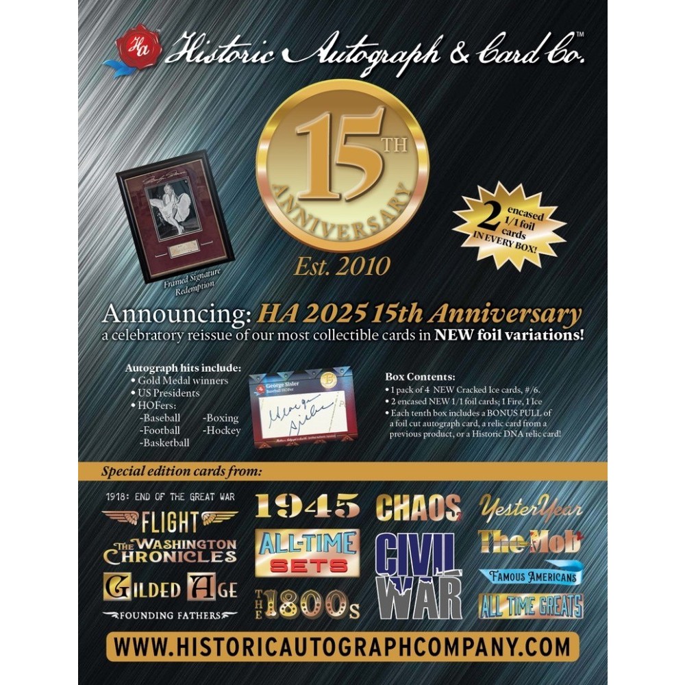 2025 Historic Autographs 15th Anniversary Hobby Box | Steel City