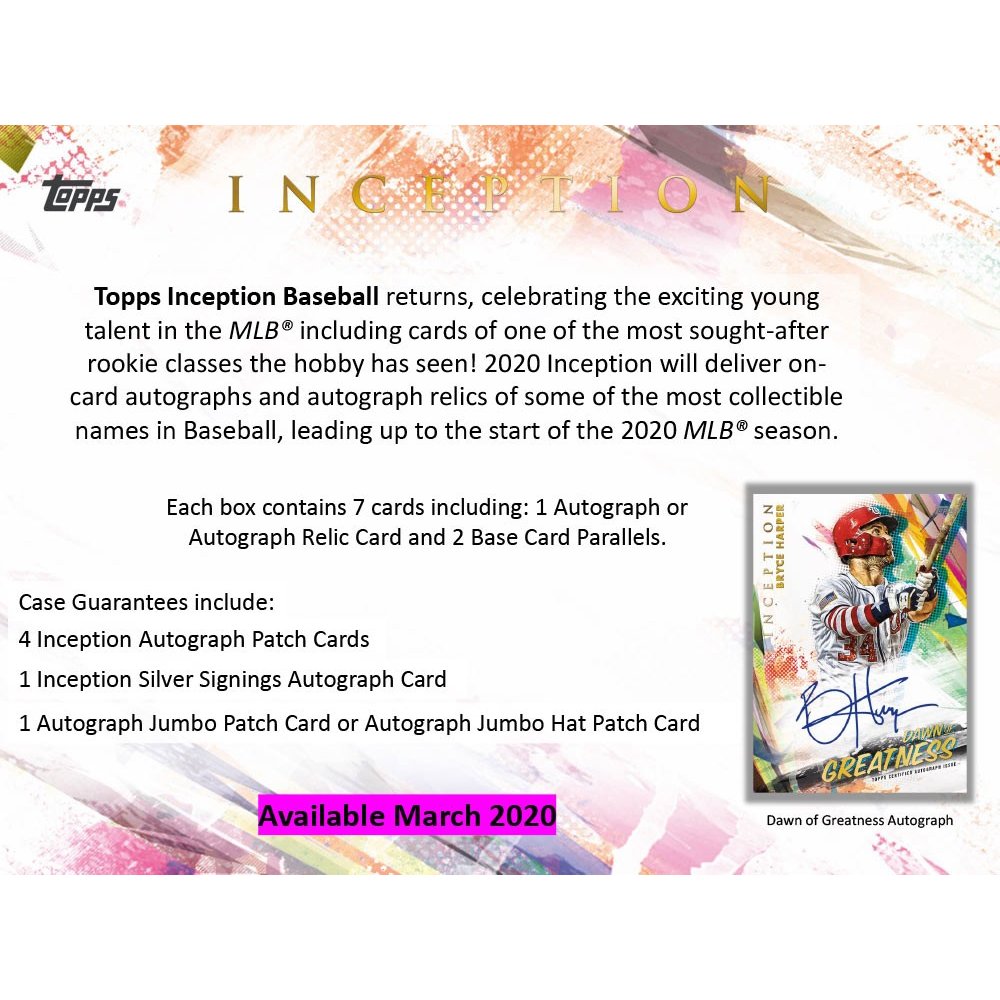 2020 Topps Inception Baseball Hobby 16Box Case Steel City Collectibles