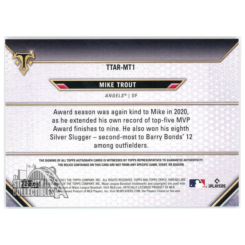Mike Trout 2021 Topps Triple Threads Relic Autograph Card #TTAR