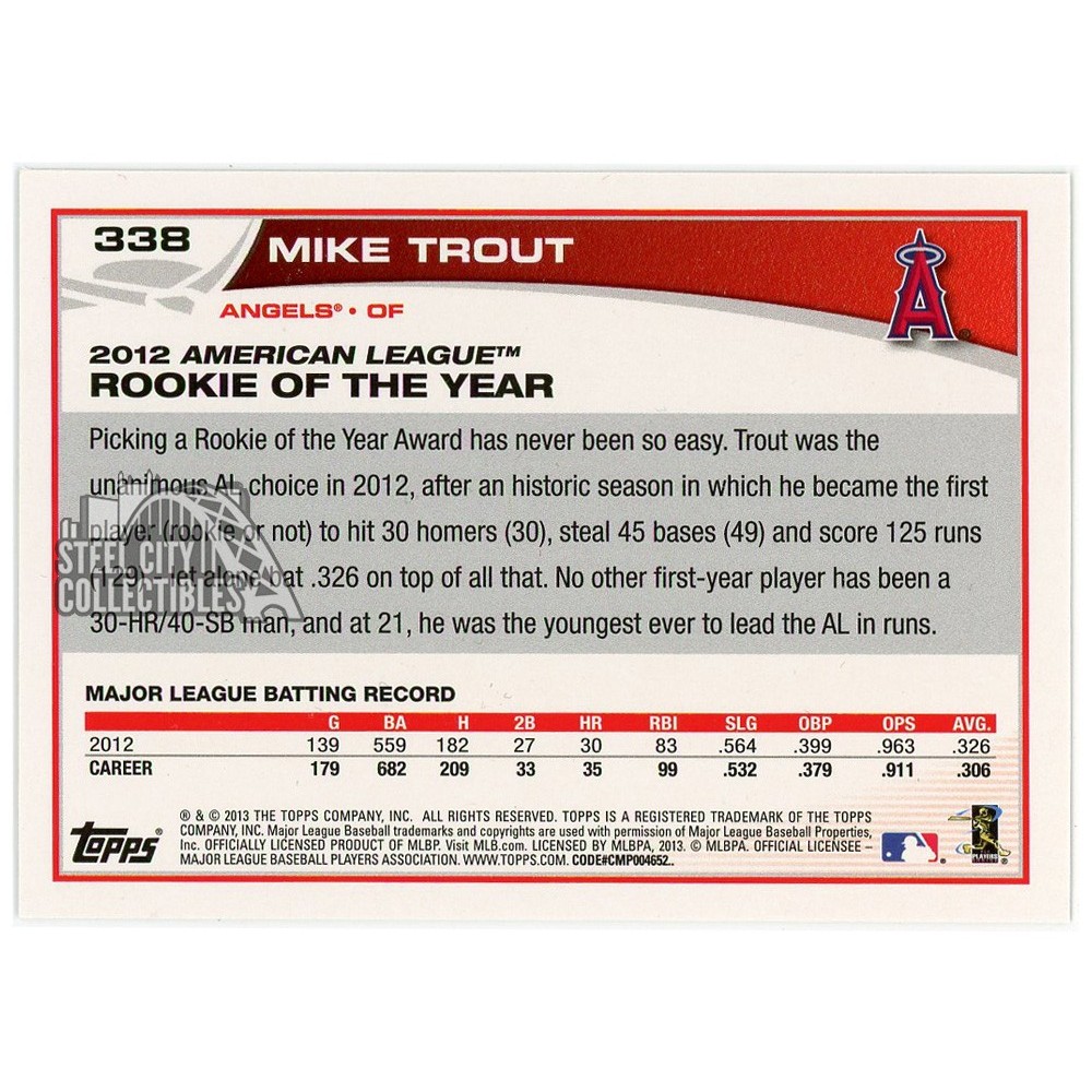 Mike Trout 2013 Topps 2012 AL ROY Emerald Card #338 | Steel City