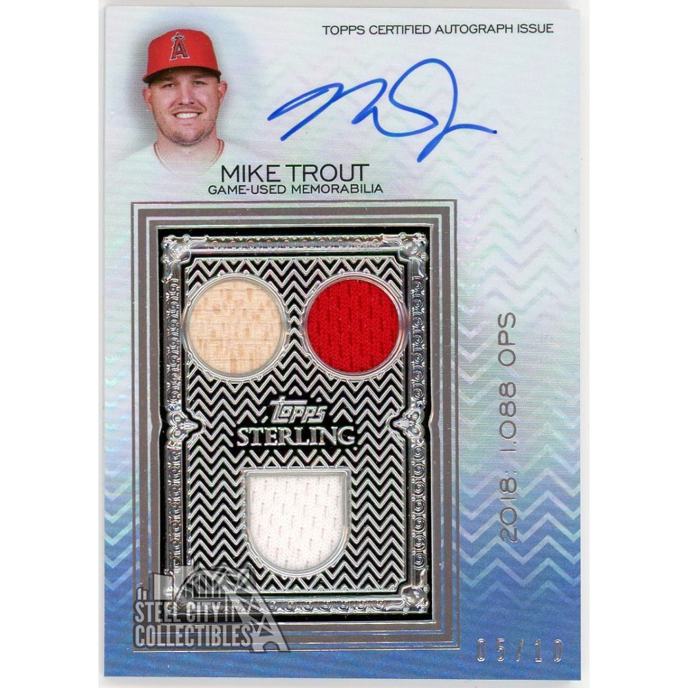 Mike Trout 2021 Topps Sterling Swings Triple Relic Autograph Card