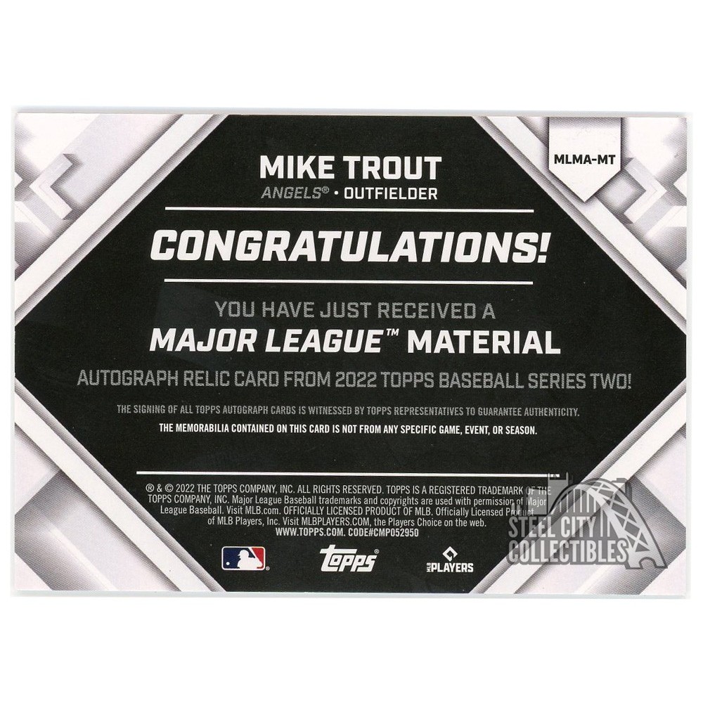 Mike Trout 2022 Topps Major League Material Relic Autograph Card