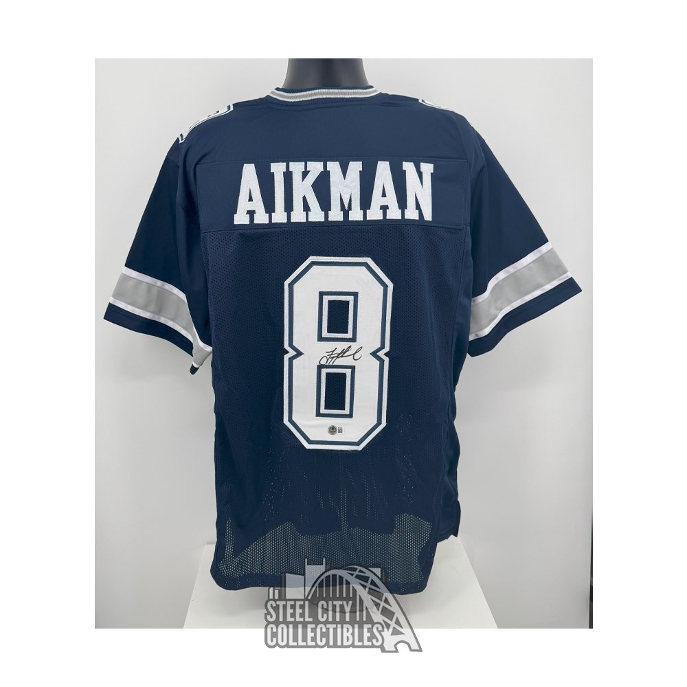 Troy Aikman Autographed Dallas Custom Navy Football Jersey - BAS (Lines Under Numbers)