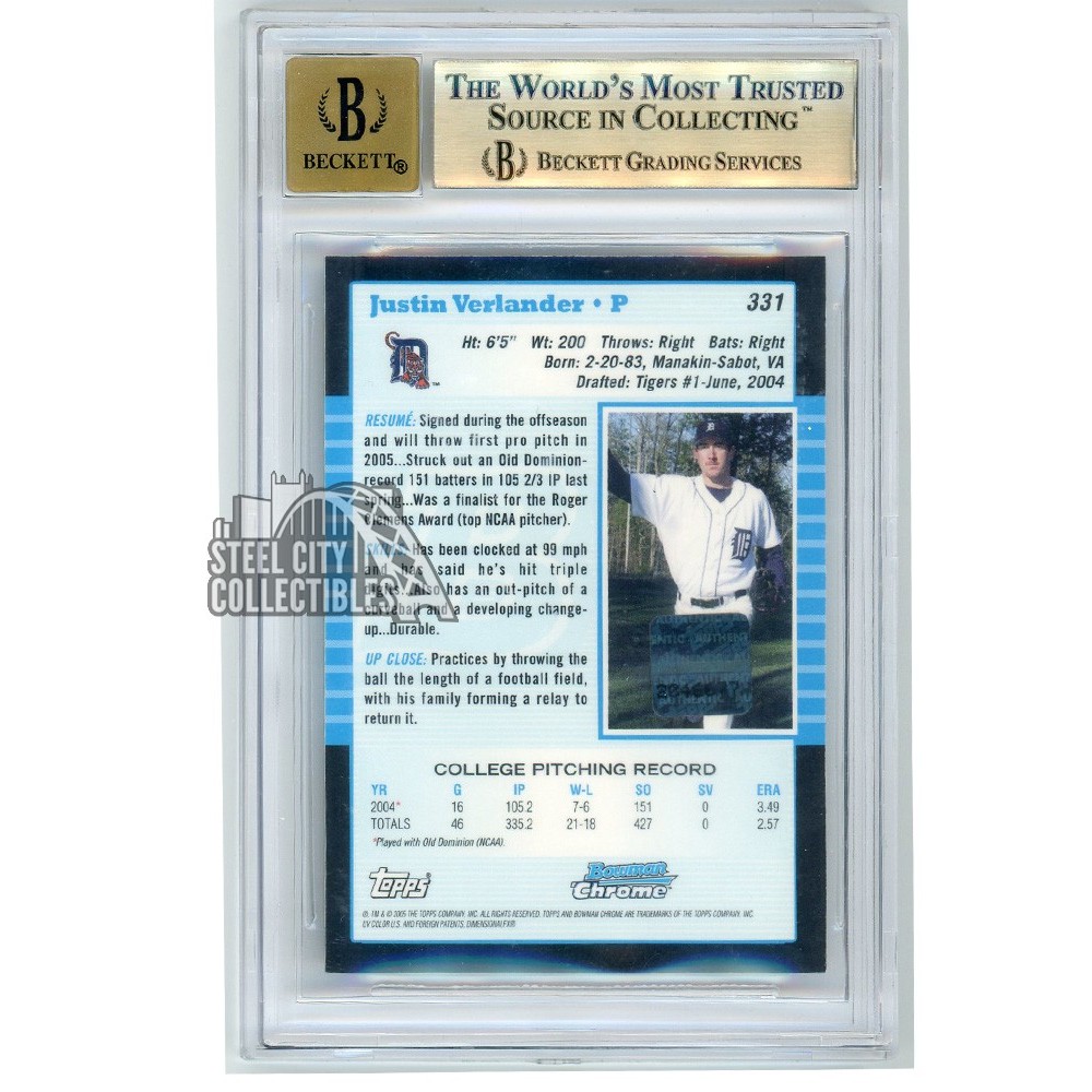 Justin Verlander 2005 Topps Bowman Chrome Rookie Auto #331 BGS 9.5