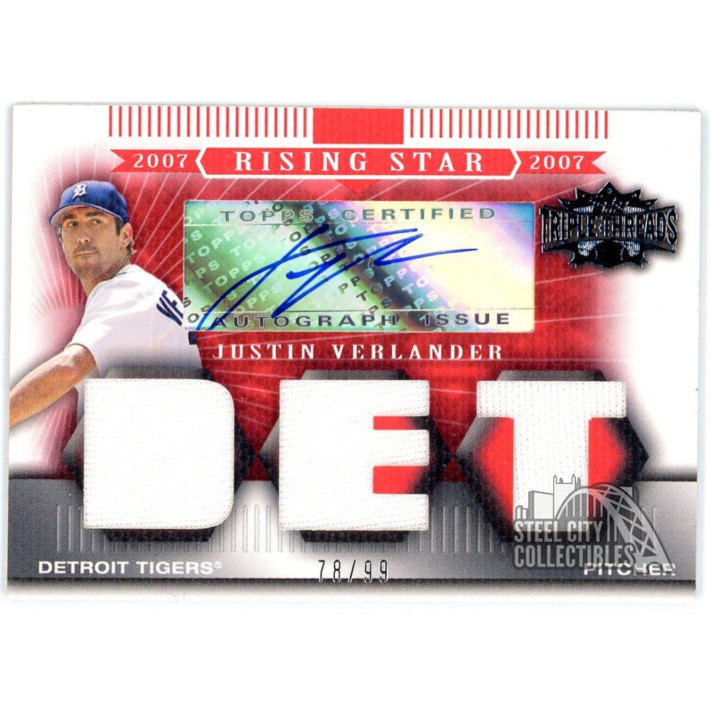 Justin Verlander 2007 Topps Triple Threads Triple Relic Auto Card