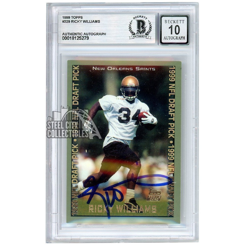 Ricky Williams Rookie Card Ricky Williams 1999 Topps Rookie Autograph Card #329 BAS 10 | Steel ...