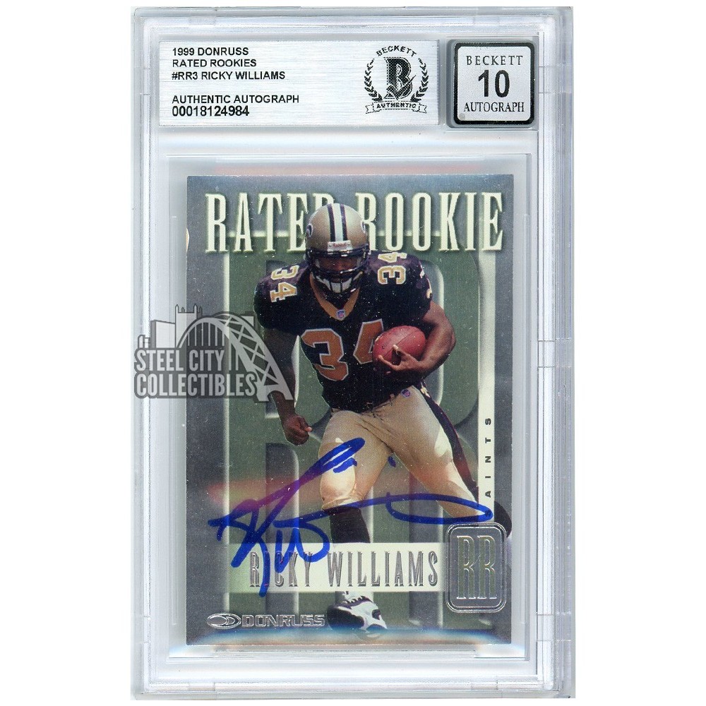 Ricky Williams Rookie Card Ricky Williams 1999 Donruss Rated Rookie Autograph Card #RR3 /5000 BAS ...
