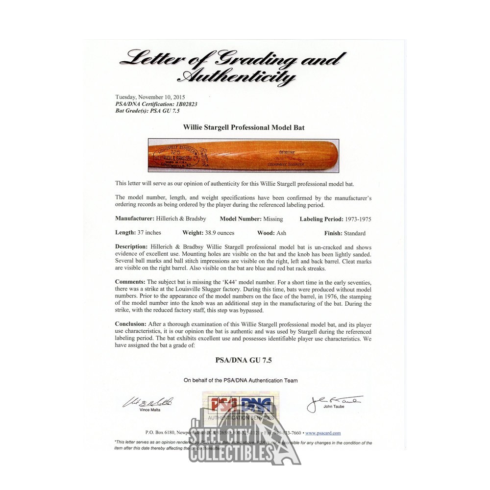 RDB Holdings CTBL-036986 Willie Stargell Signed Hillerich & Bradsby & Louisville Slugger Genuine 180 Model Blonde Bat