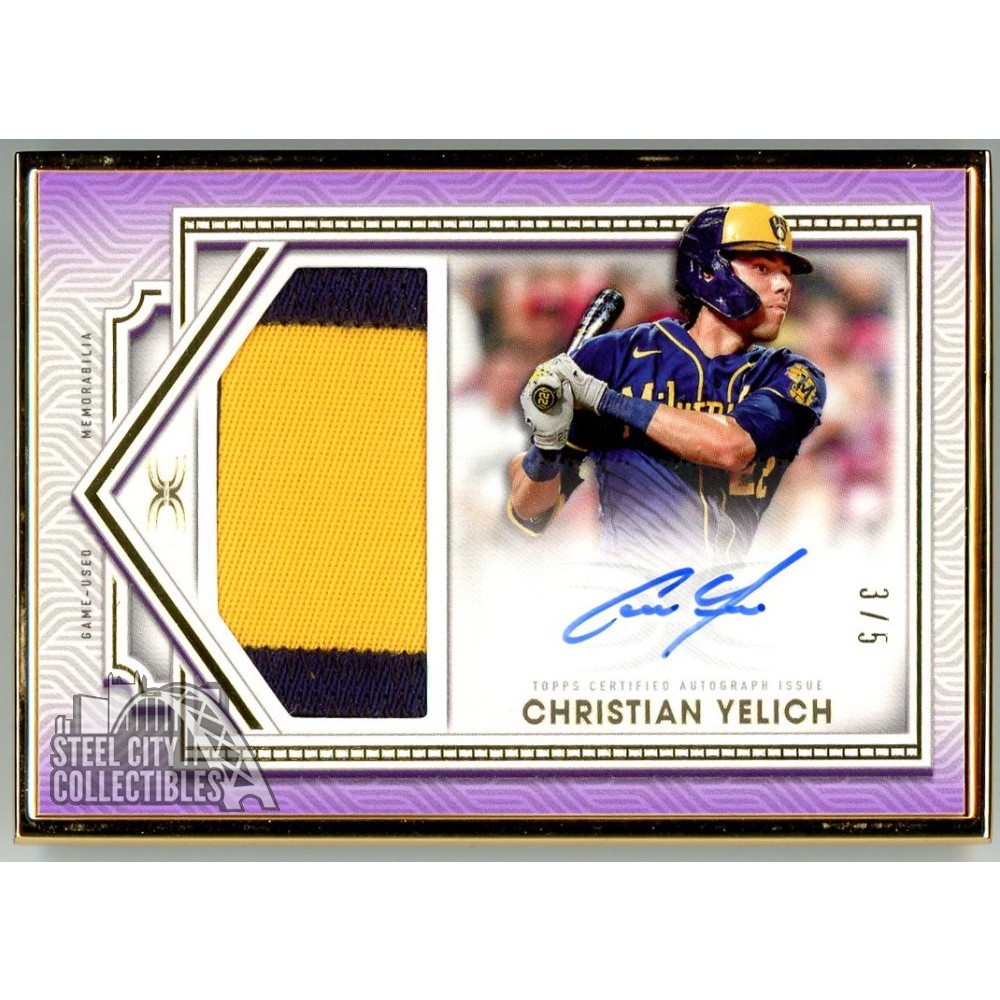 Christian Yelich 2022 Topps Definitive Purple Framed Patch