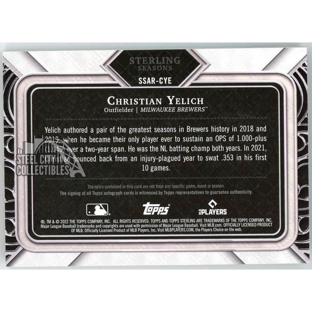 Christian Yelich 2022 Topps Sterling Seasons Relic Autograph Card