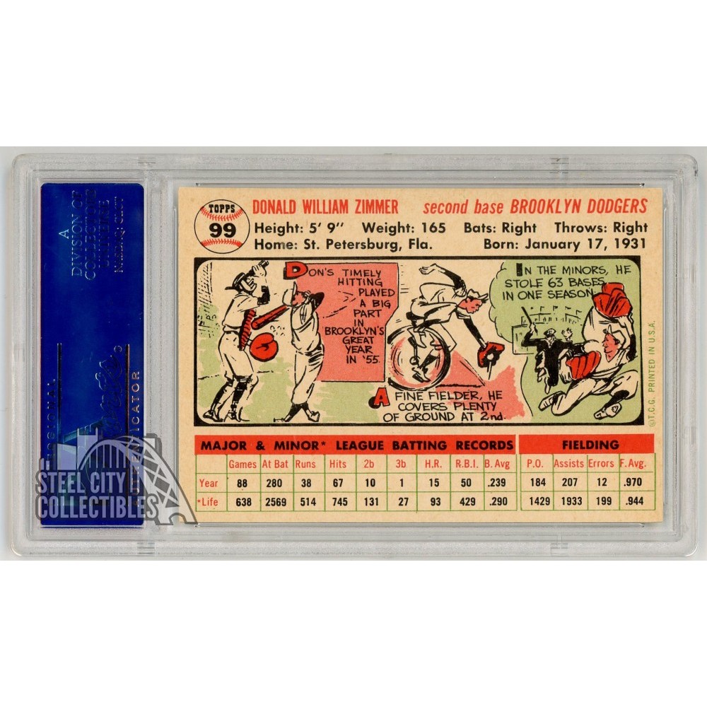 Don Zimmer 1956 Topps Card #99 White Back PSA 8 NM-MT | Steel City
