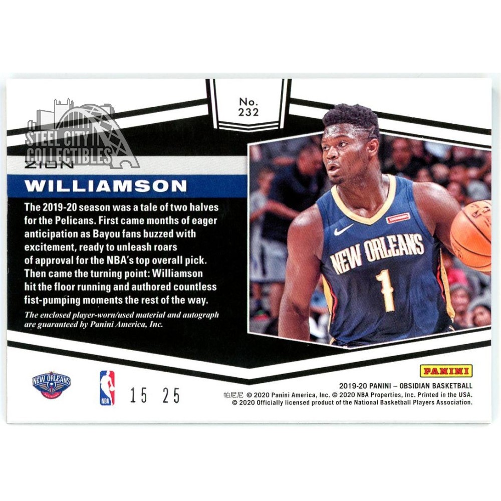 Zion Williamson 2019-20 Panini Obsidian Orange Rookie Patch