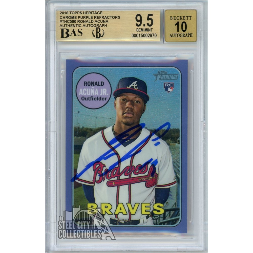 Ronald Acuna Jr 2018 Topps Heritage Autograph El Abusador RC Card #580  PSA/DNA 10