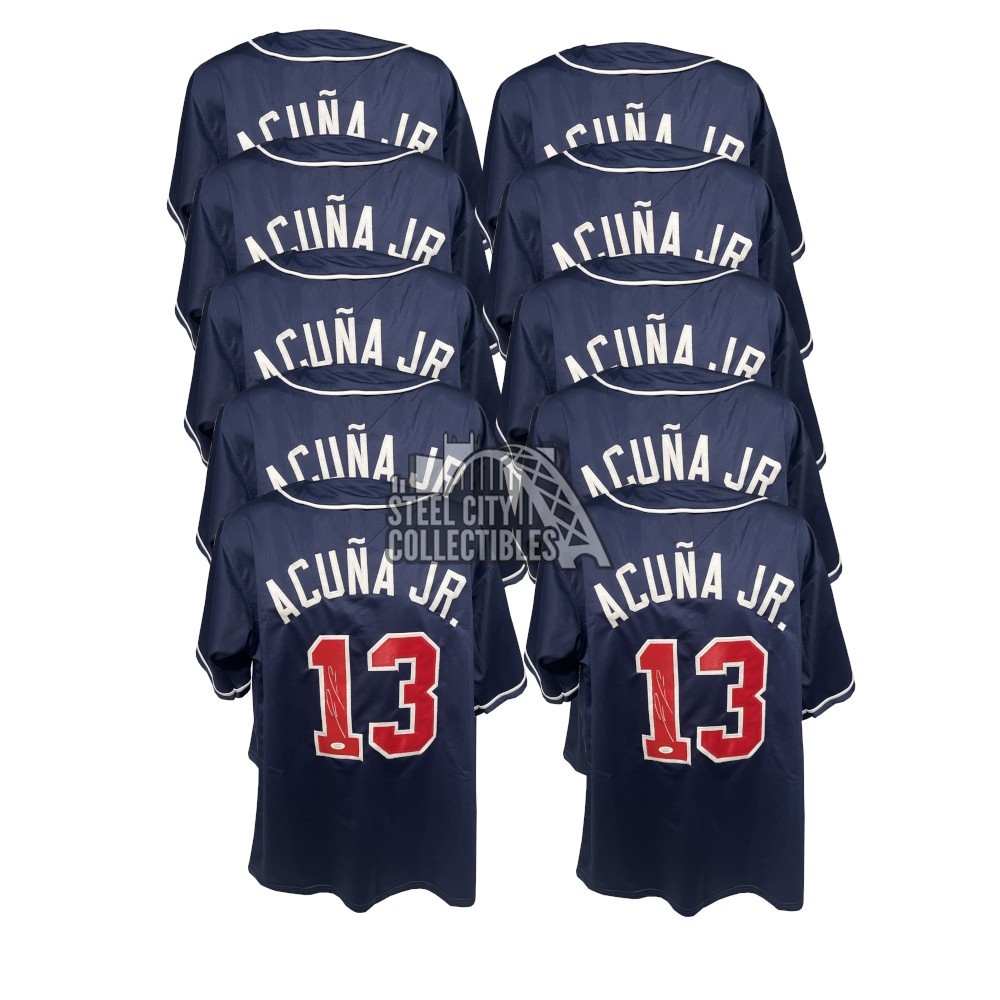 Ronald Acuna Jr Autographed Atlanta Custom Navy Baseball Jersey 10