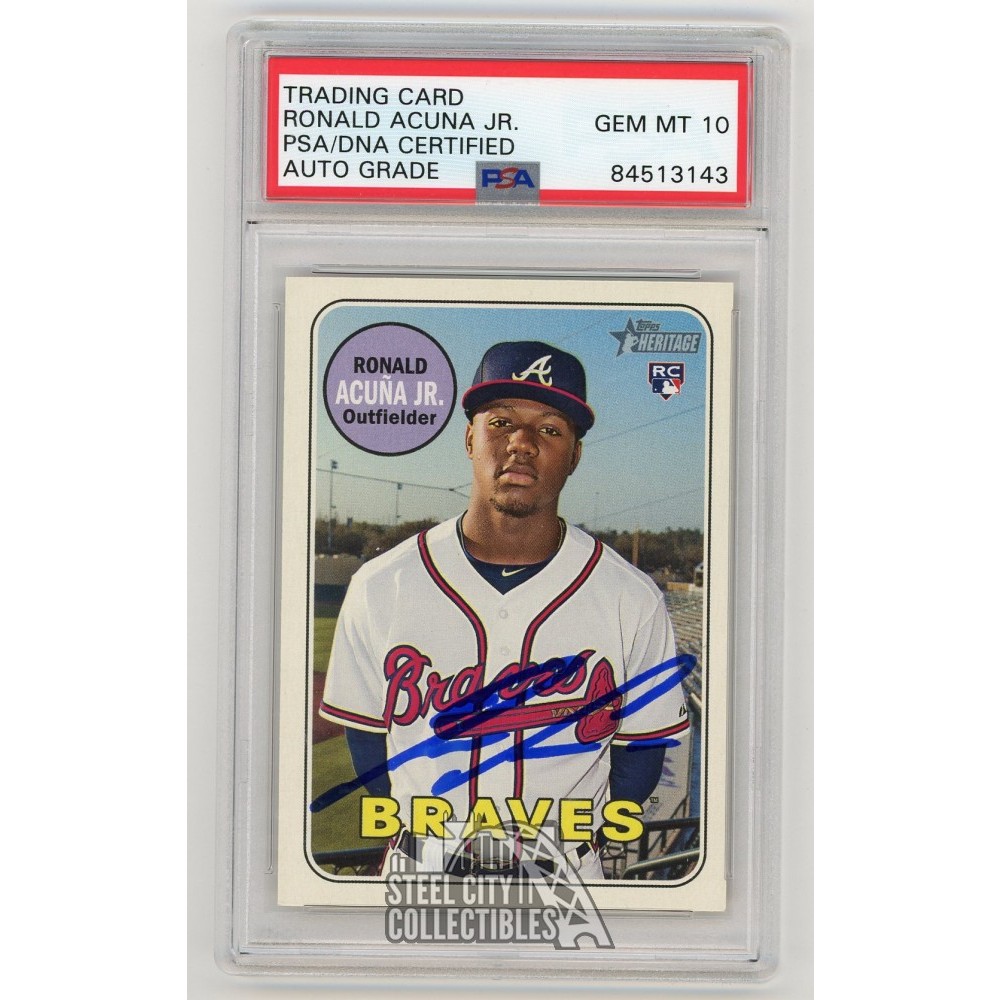 Ronald Acuna Jr 2018 Topps Heritage Autographed Rookie RC Card #580 -  PSA/DNA 10 | Steel City Collectibles