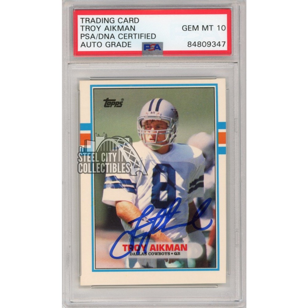 Troy Aikman 1989 Topps Traded Autograph Rookie Card #70T PSA/DNA