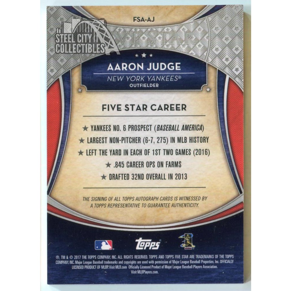 Aaron Judge 2017 Topps Five Star Rookie Autograph RC Purple