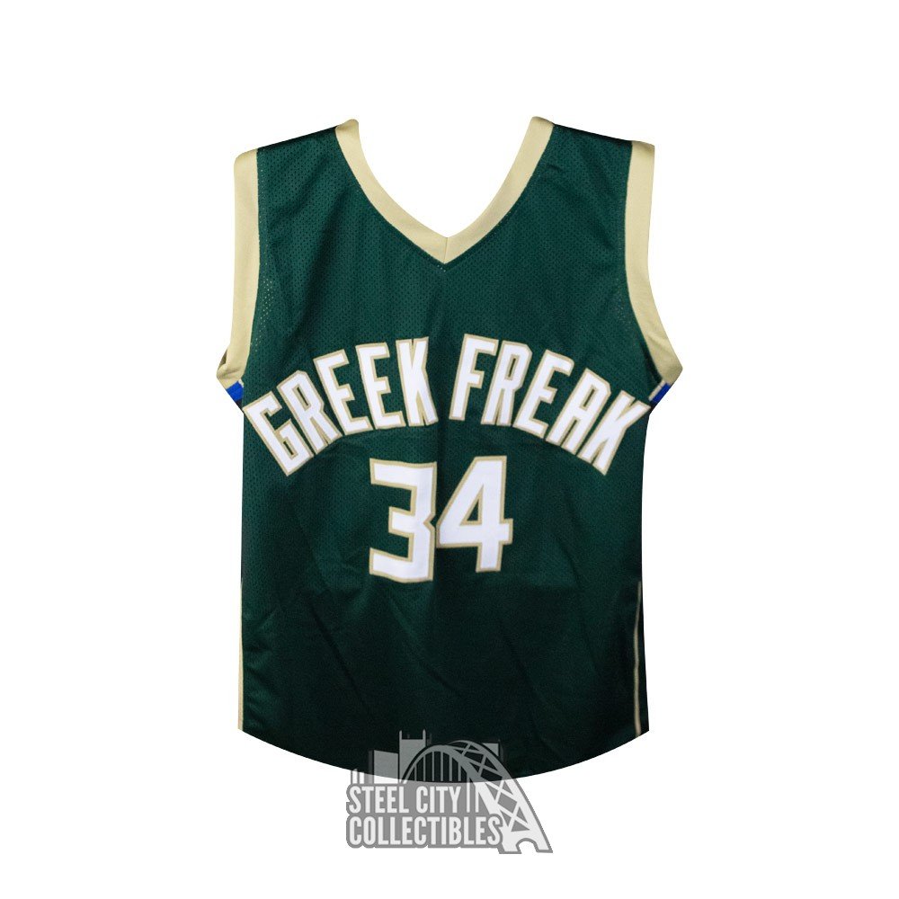 Giannis Antetokounmpo Autographed Greek Freak Milwaukee Custom Basketball  Jersey - JSA COA