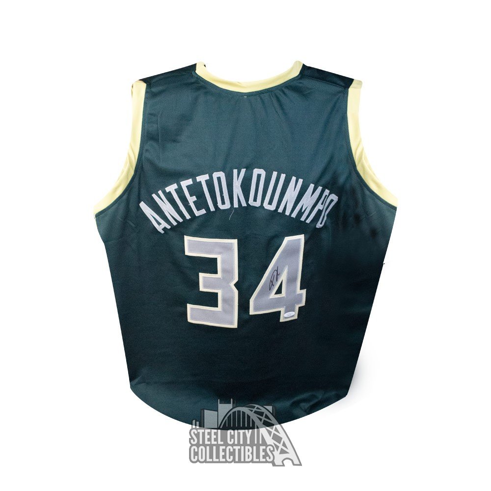 Autographed/Signed Giannis Antetokounmpo Milwaukee Green Custom Basketball  Jersey JSA COA