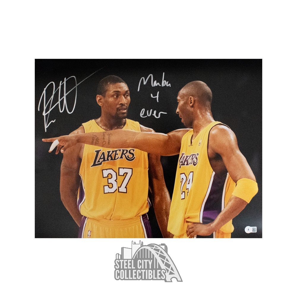 Ron Artest Mamba 4 Ever Autographed Los Angeles Lakers Kobe Bryant 16x20  Photo - BAS (Gold Jersey)