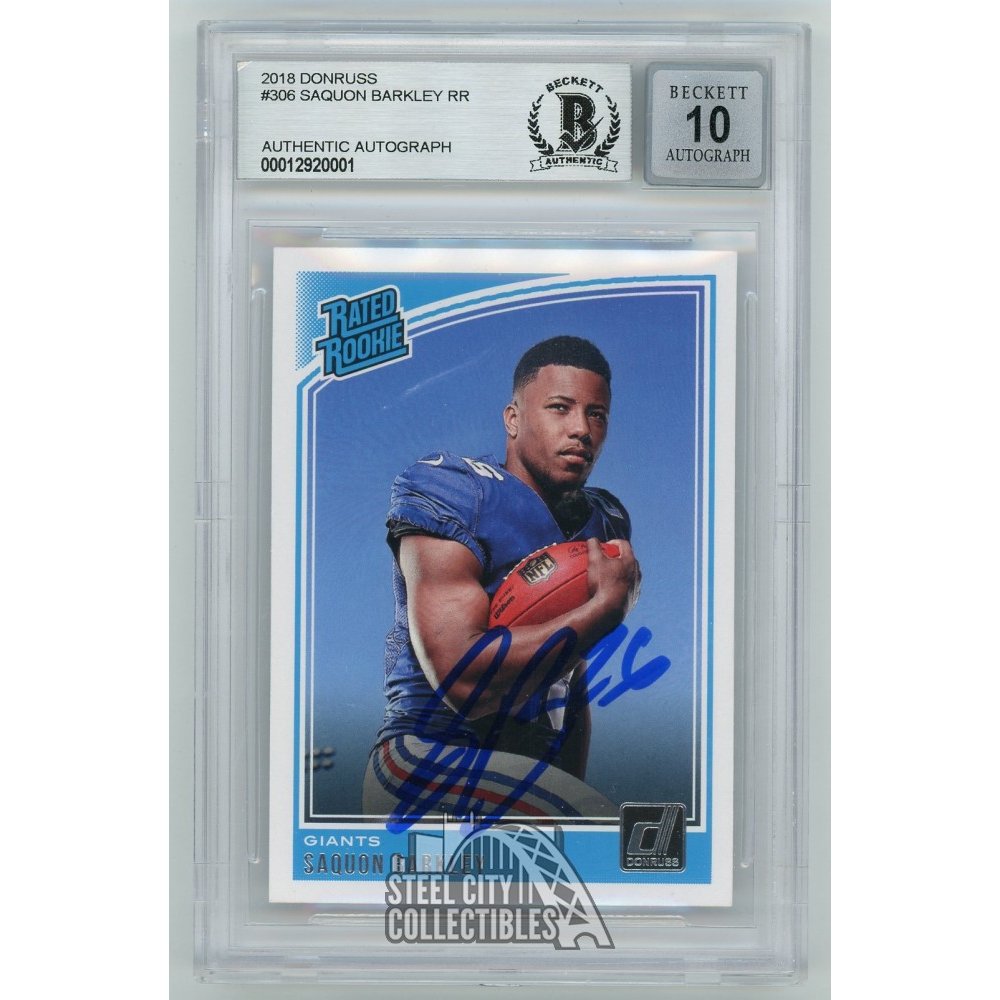 Saquon Barkley 2018 Donruss Rated Rookie Autographed Card #306 - BAS 10