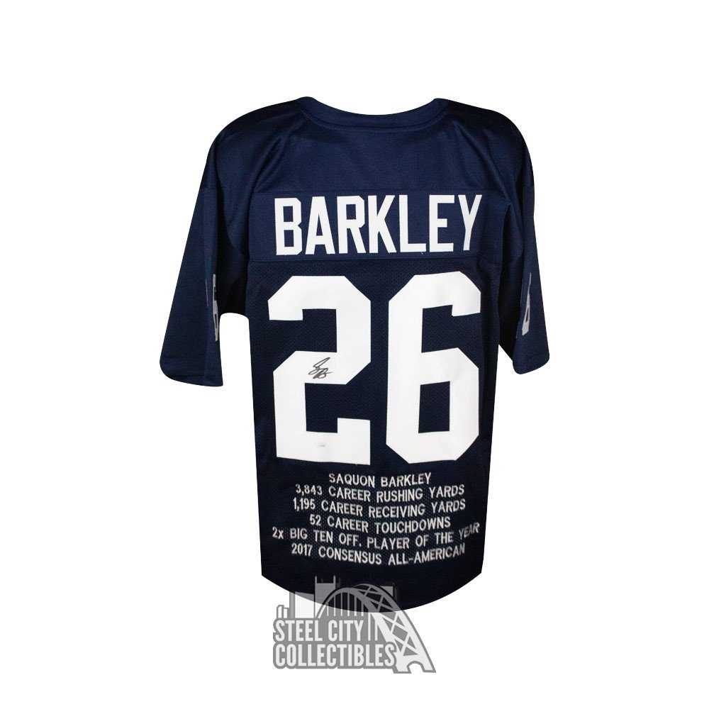 Saquon Barkley Autographed Penn State Custom Stats Football Jersey - JSA COA