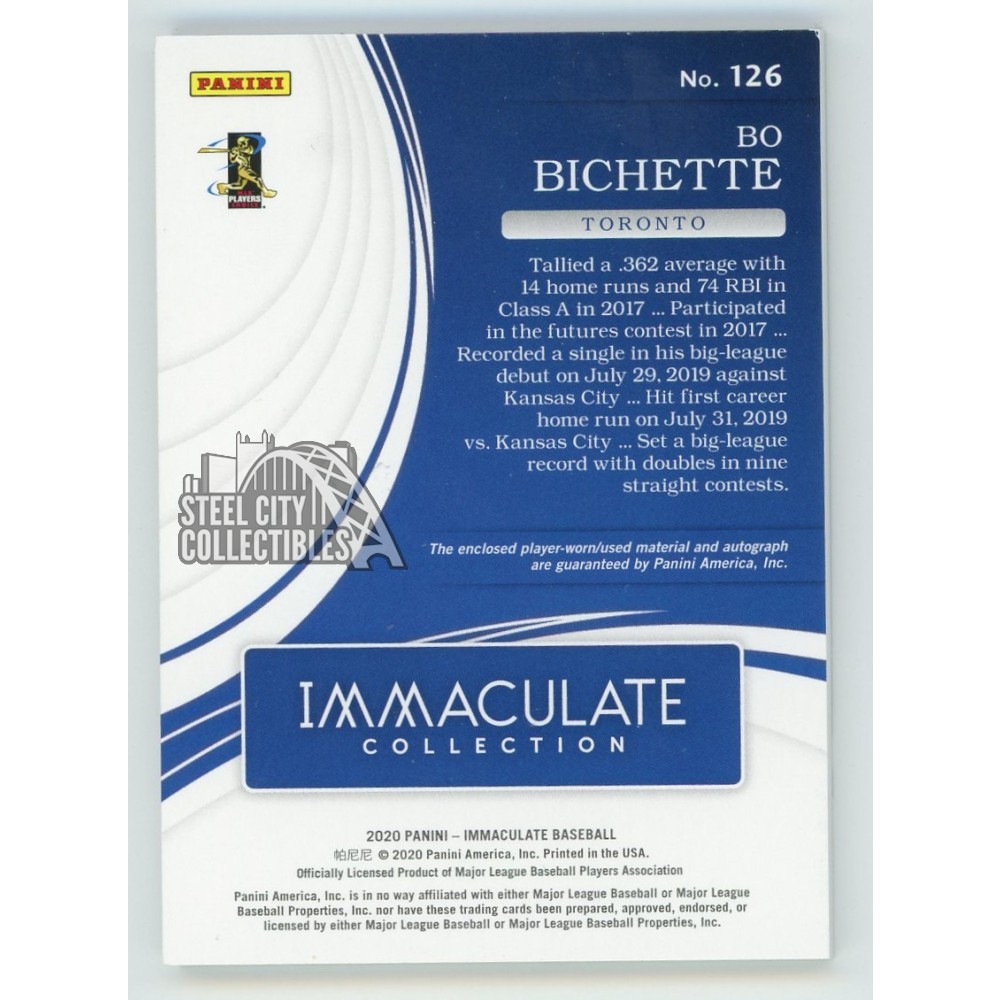 Bo Bichette 2020 Panini Immaculate Autograph Rookie Button Patch