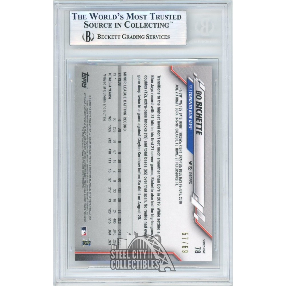 Bo Bichette 2020 Topps Baseball Black Parallel Rookie Card 57/69 BGS 9 Mint  | Steel City Collectibles