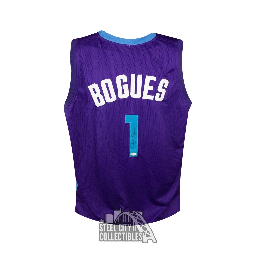 Muggsy Bogues Autographed Charlotte Custom Purple Basketball