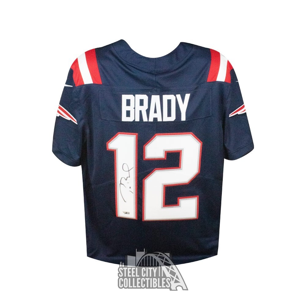 Tom Brady Autographed New England Patriots Nike Navy Football Jersey -  Fanatics LOA