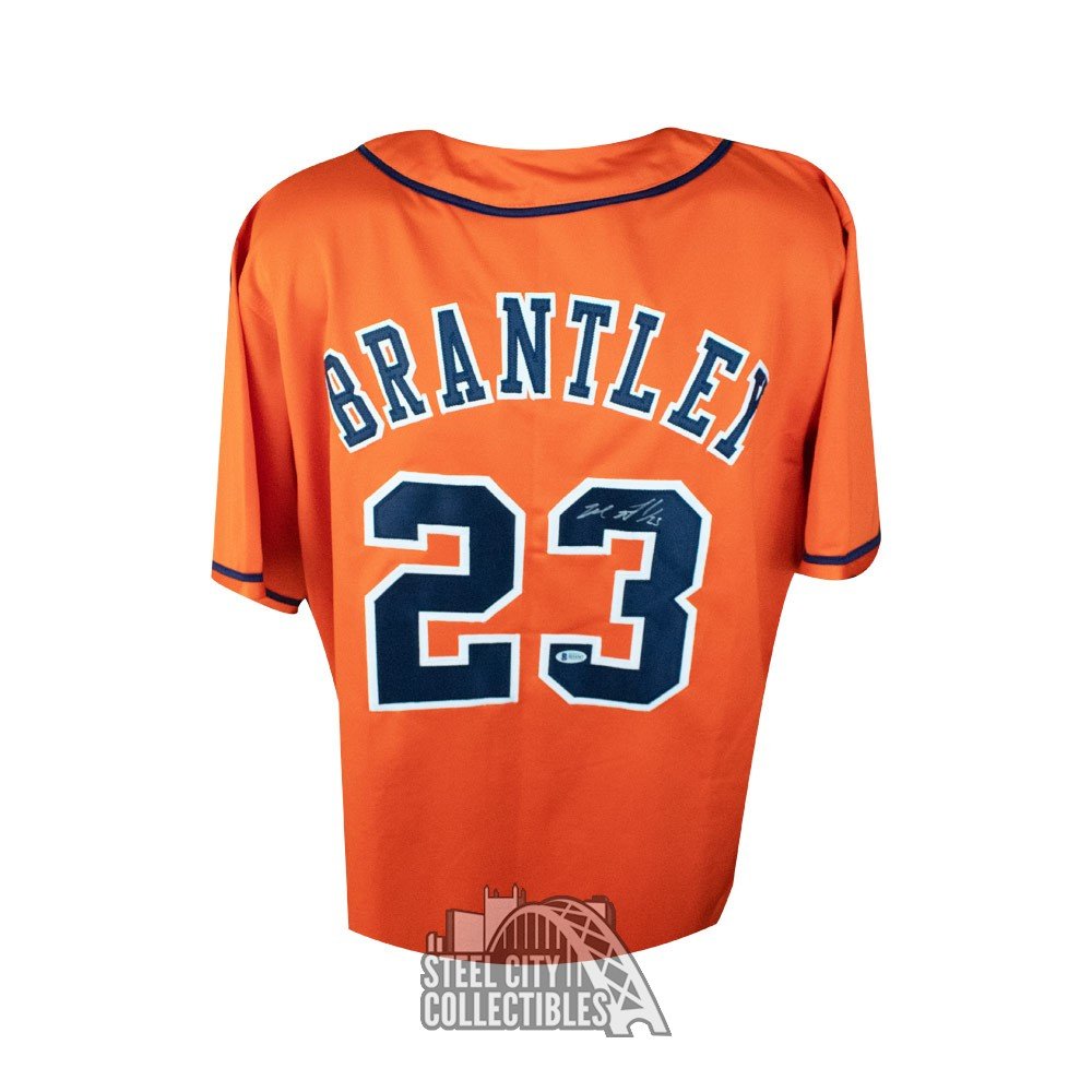 BAS COA Michael Brantley Autographed Houston Custom Orange Baseball Jersey 