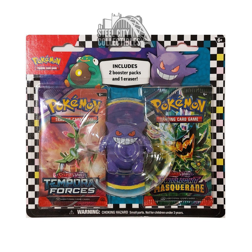 pokémon tcg 2 booster packs & gengar eraser Pokemon Back to School Eraser Blister 2024 – I'm Board! Games & Family Fun main image 0