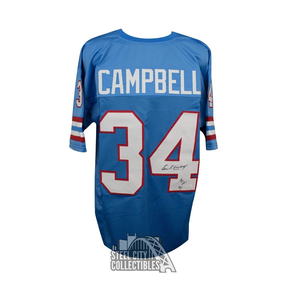 Earl Campbell HOF Autographed Houston Oilers Custom Blue Football Jersey - JSA COA