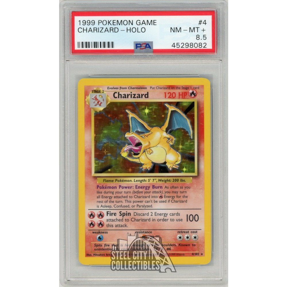 charizard pokemon card psa 8 1999 Charizard Pokemon Base Set Holo Card 4/102 PSA 8.5