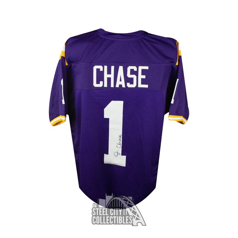 Ja'Marr Chase Autographed LSU Custom Purple Football Jersey JSA COA 