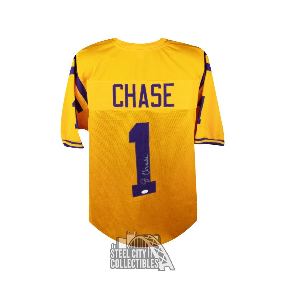 Ja'Marr Chase Autographed LSU Custom Yellow Football Jersey - JSA COA