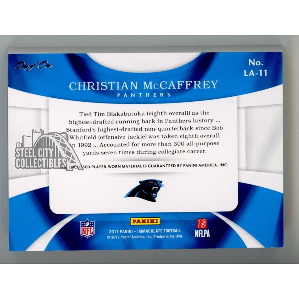 Christian McCaffrey 2017 Panini Immaculate Shoelaces Patch Rookie