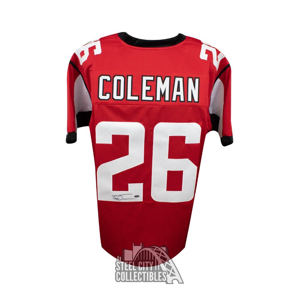 Tevin Coleman Autographed Atlanta Falcons Custom Football Jersey - Leaf COA