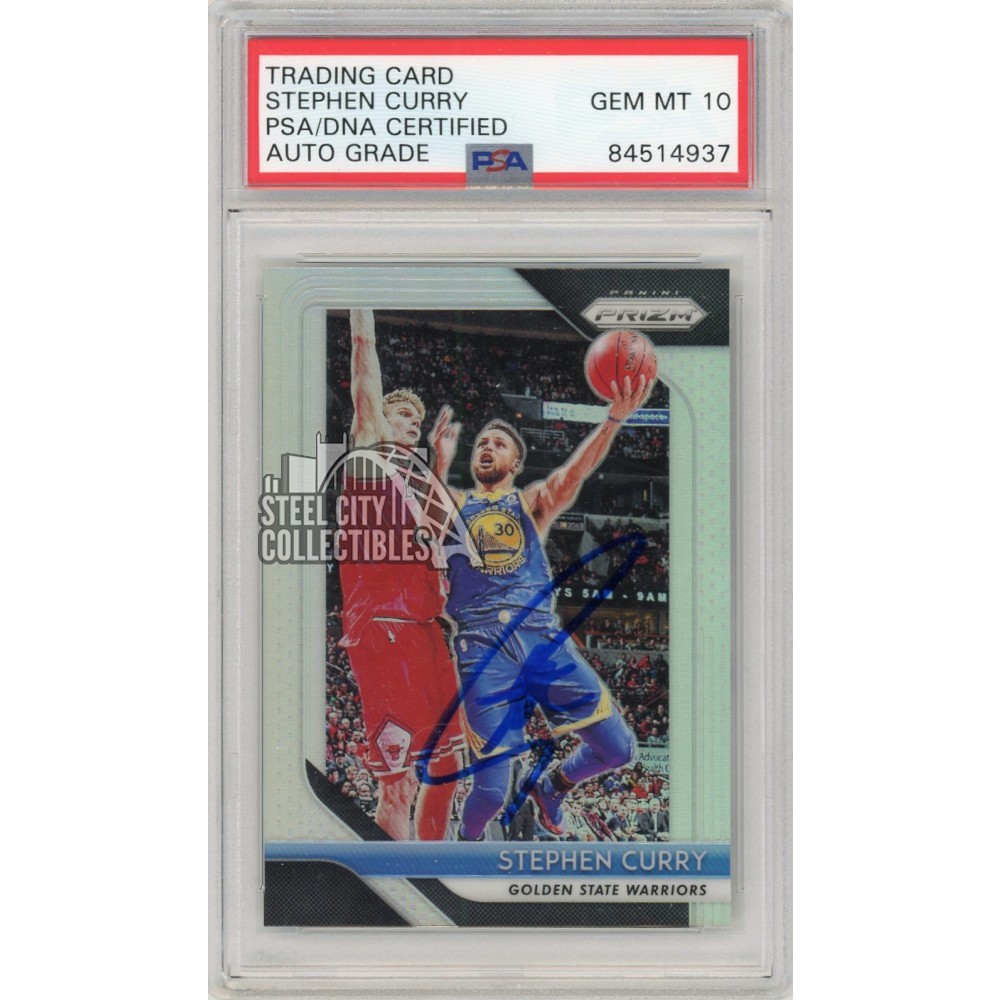 Stephen Curry 2018-19 Panini Prizm Autograph Silver Card #222- PSA