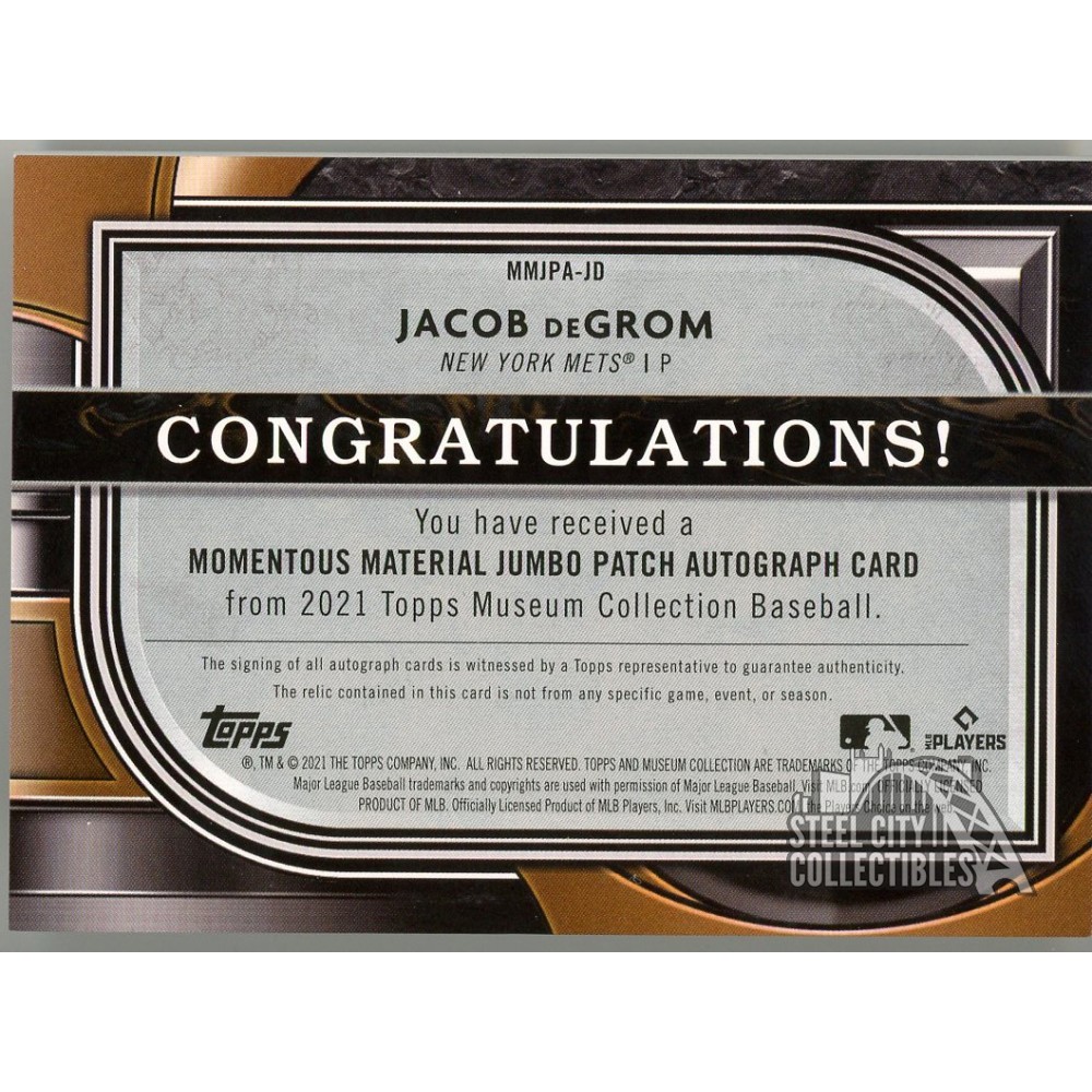 Jacob deGrom 2021 Topps Museum Momentous Jumbo Patch Autograph