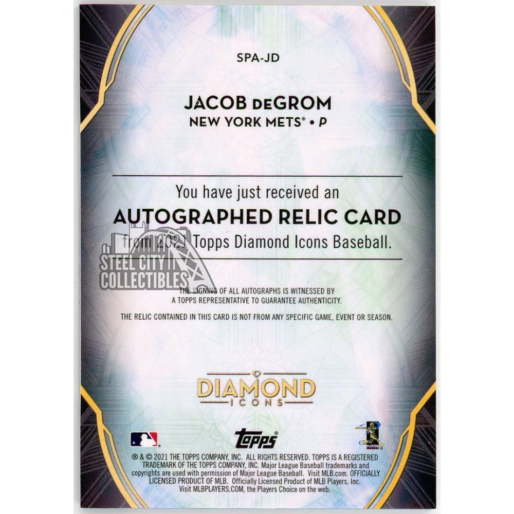 Jacob deGrom 2021 Topps Diamond Icons Jersey Autograph Card #SPA