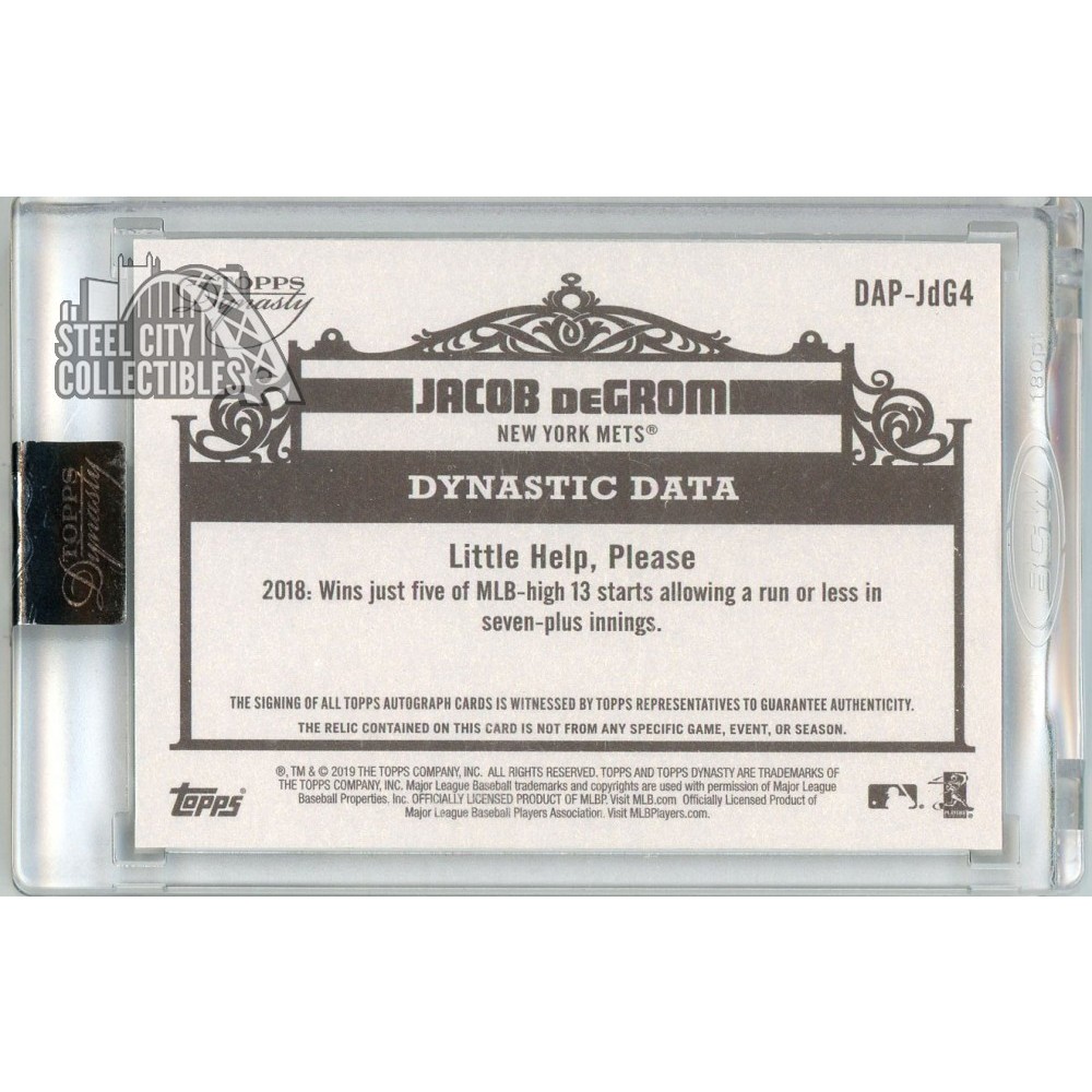 Jacob deGrom 2019 Topps Dynasty Dynastic Data Patch Autograph Card