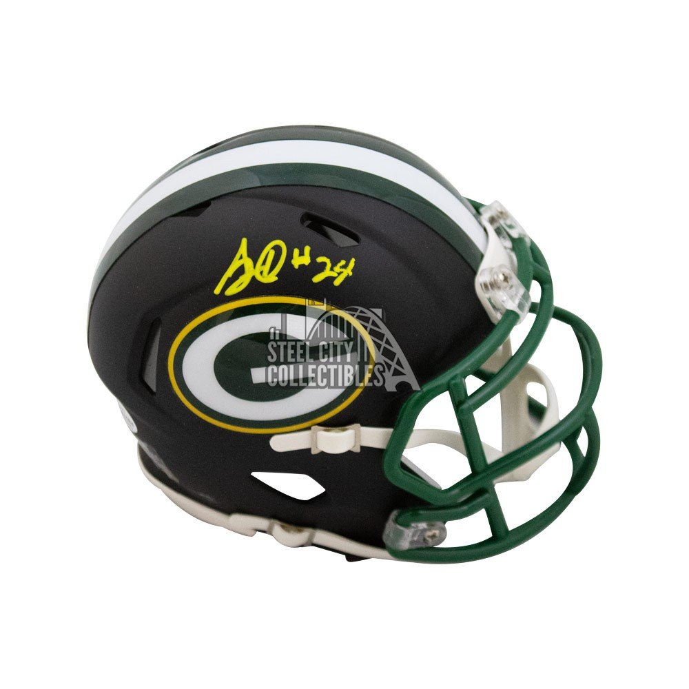 BAS COA AJ Dillon Autographed Green Bay Packers Flat White Mini Football Helmet 