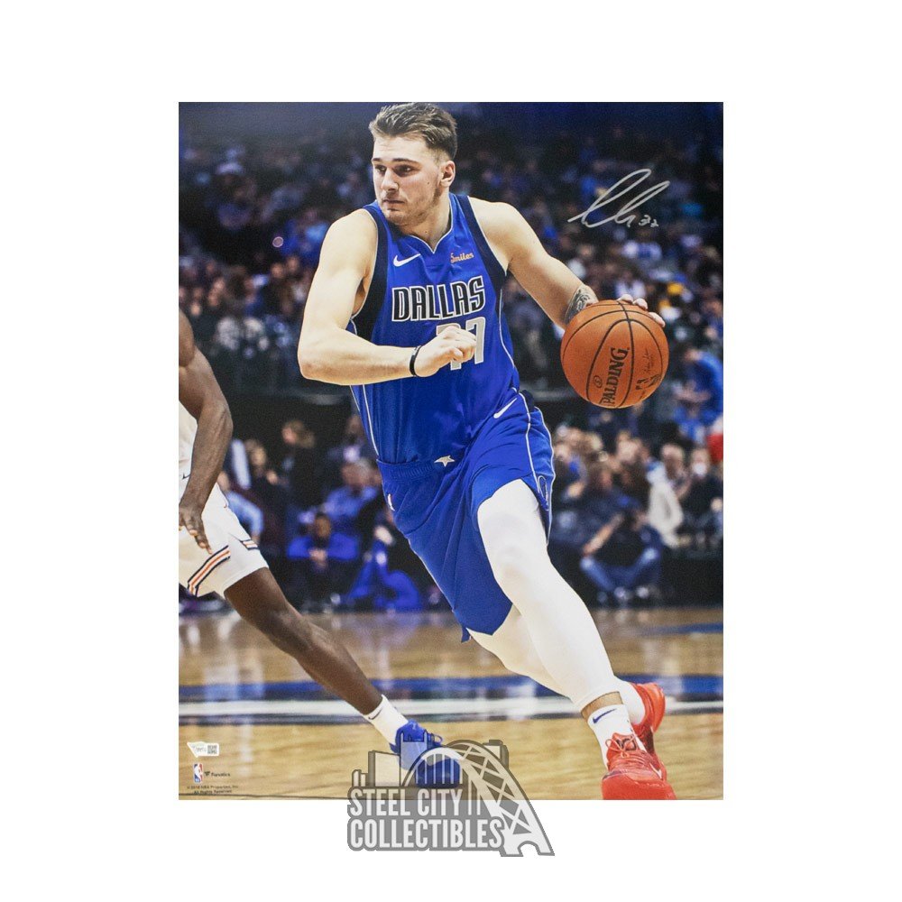 Luka Doncic Autographed Dallas Mavericks 16x20 Photo Fanatics Blue Jersey Steel City Collectibles