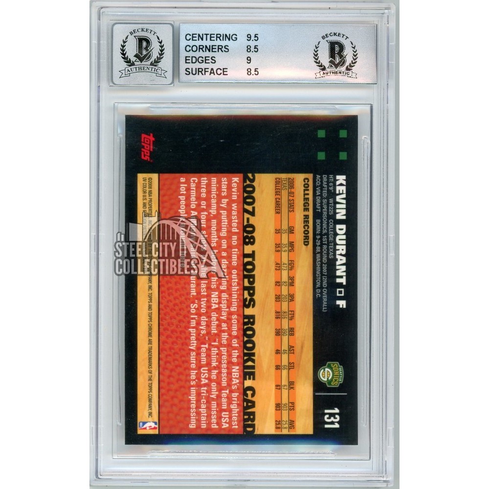 Kevin Durant 2007-08 Topps Chrome Autograph Rookie Card #131 BGS