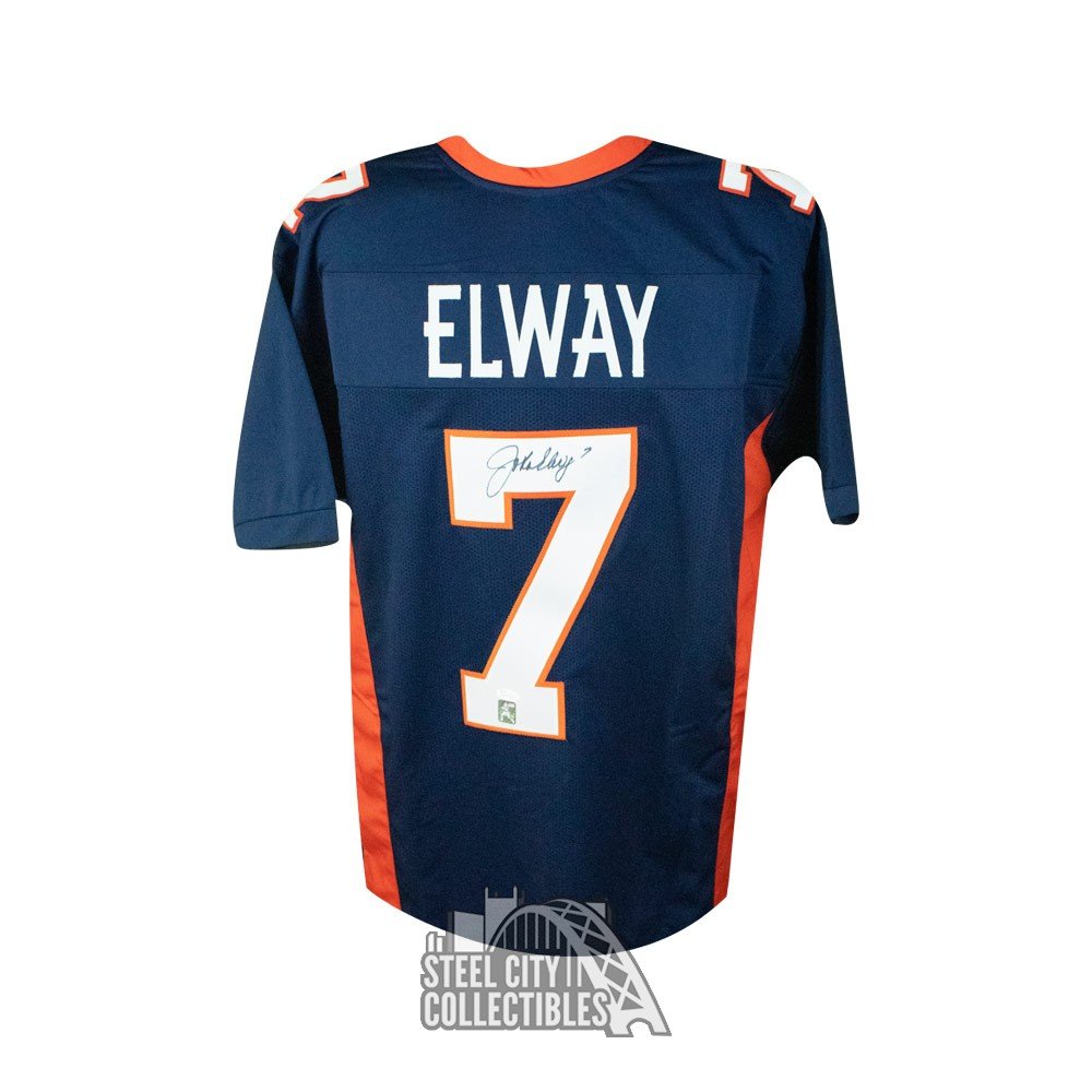 John Elway Denver Broncos Signed Autograph Custom Blue Jersey Elway Player Holo JSA Witnessed Certified 