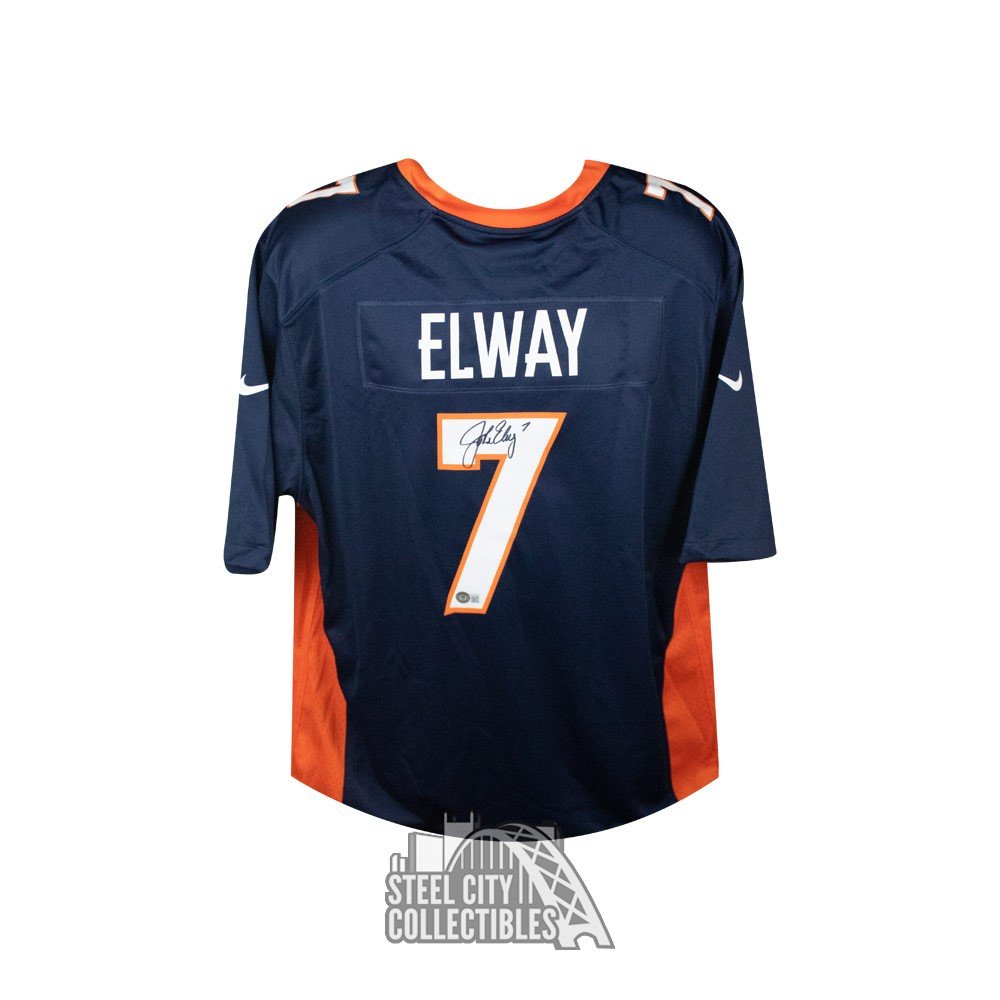 John Elway Autographed Denver Broncos Nike Navy Football Jersey - BAS COA