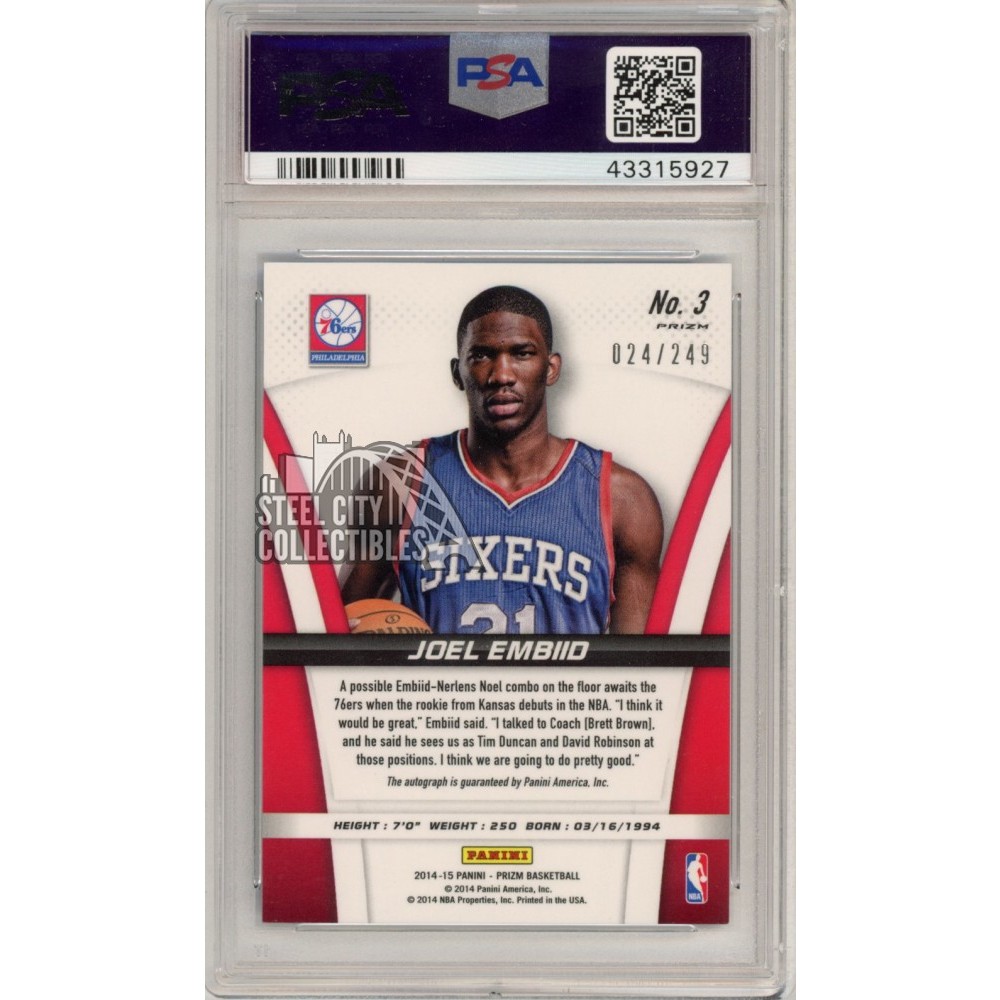 Joel Embiid 2014-15 Panini Prizm Blue Autograph Rookie Card #3 024